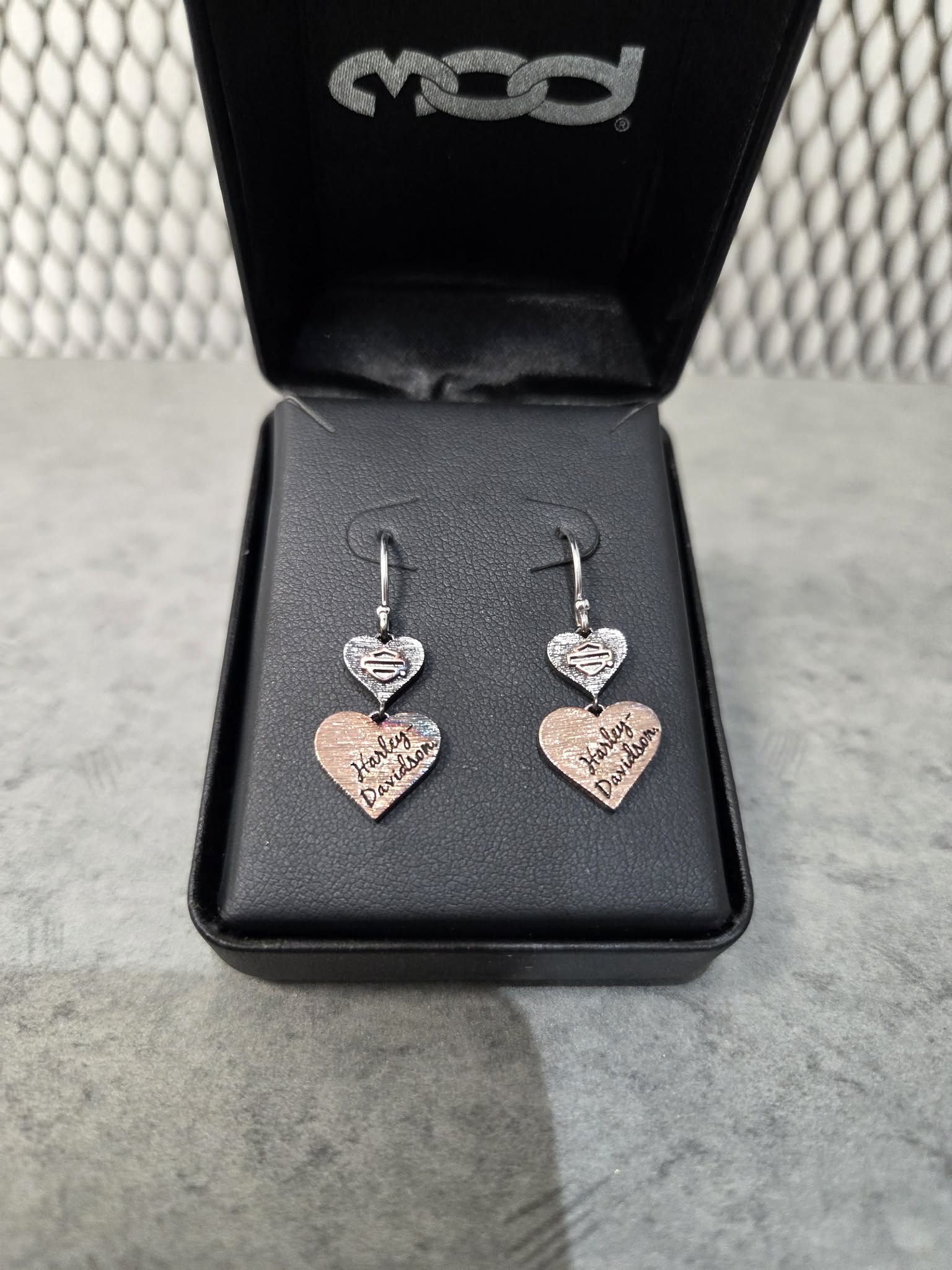Licensed Product Womens Sterling Silver Pink & Black Double Heart Drop Earrings